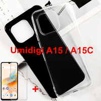2in1 Tempered Glass Cover on Umidigi A15 Case Silicon Soft TPU Transparent Phone Case For Umidigi A15C A15 A 15 Screen Protector