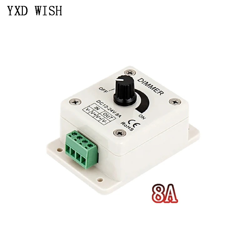 LED Dimmer DC 12V 24V 8A 16A  Adjustable Brightness Power Supply Controller Lamp Bulb Strip Driver Dimmer Switch 8/16 A