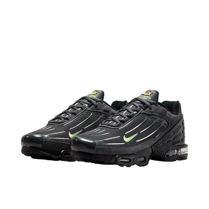 

Мужские дышащие кроссовки Nike Air Max Plus Tn 3, нескользящие, прочные, сетчатые, ярко-черные, вольт-зеленые кроссовки унисекс