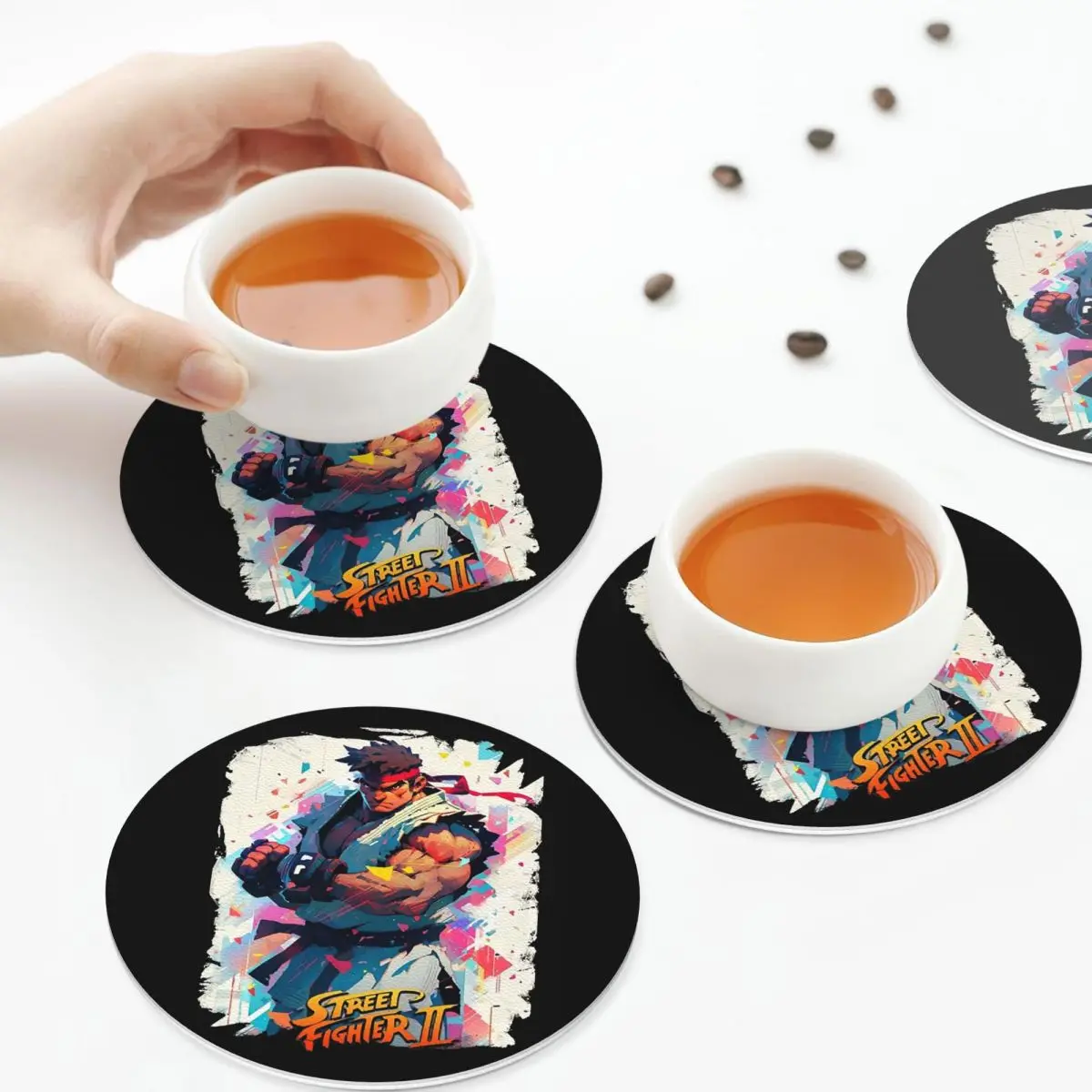 Defeated Portraits Super Street Fighter Coasters Kitchen Placemats  Insulation Cup Coffee Mats Tableware Pads Set of 4
