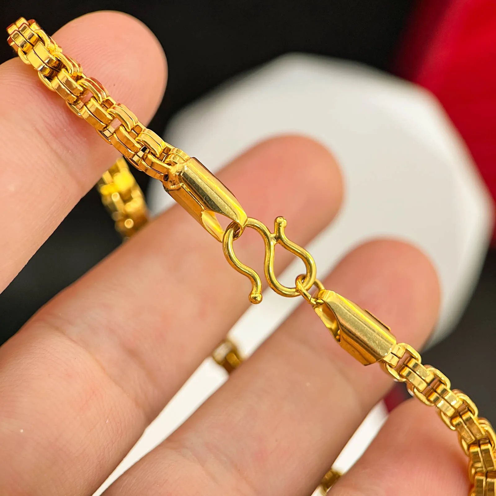 Luxury 24K 9999 Pure Gold real gold Check Bracelet Unisex All-match Bracelet