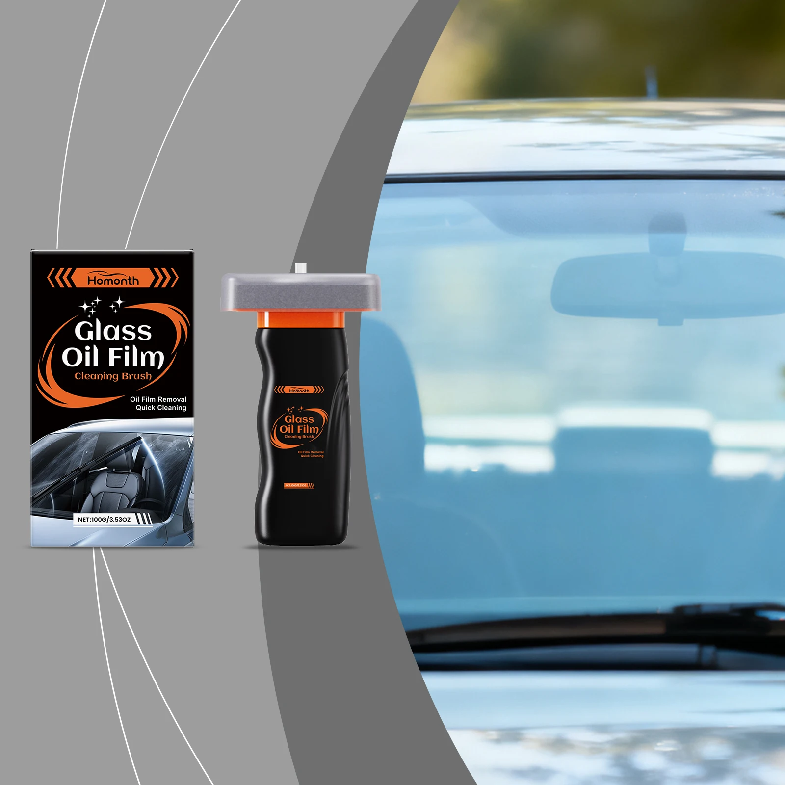 Glass Oil Film Cleaning Brush - Windshield Rearview Mirror Water Stains Dirt Cleaning Brightening Cleaning Wiper, Auto Glass Degreaser Film Remover Tool with Integrated Fluid Sponge, Restores Night Rain Driving Clarity for Car Window Windshield Mirror