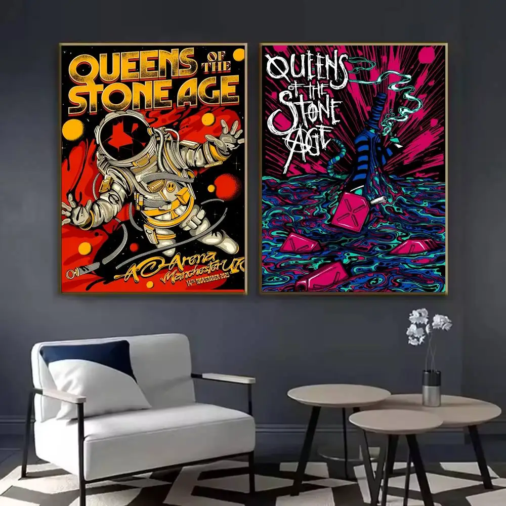 Q-Queens Of The Stone Age Poster Waterproof Sticky Wall Art Print For Bedroom Living Room Hallway Bar Home Decor