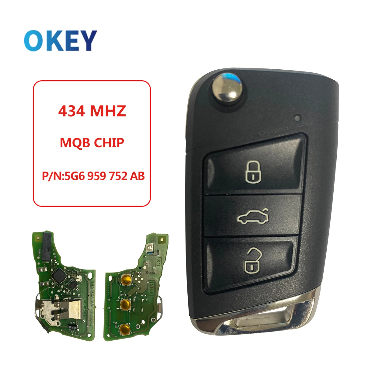 Okey Remote Car Key 434MHz MQB Chip Keyless-go For Volkswagen MQB Golf VII MK7 For Skoda Octavia A7 2017  PN/: 5G6959752AB