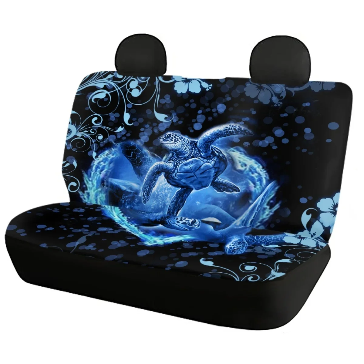 Gradient Bblue Sea Turtle Cartoon Pattern  Car Seat Cover Set Durable Dirt Resistant 4Pcs Auto Clean Protector Vehicle Supplies