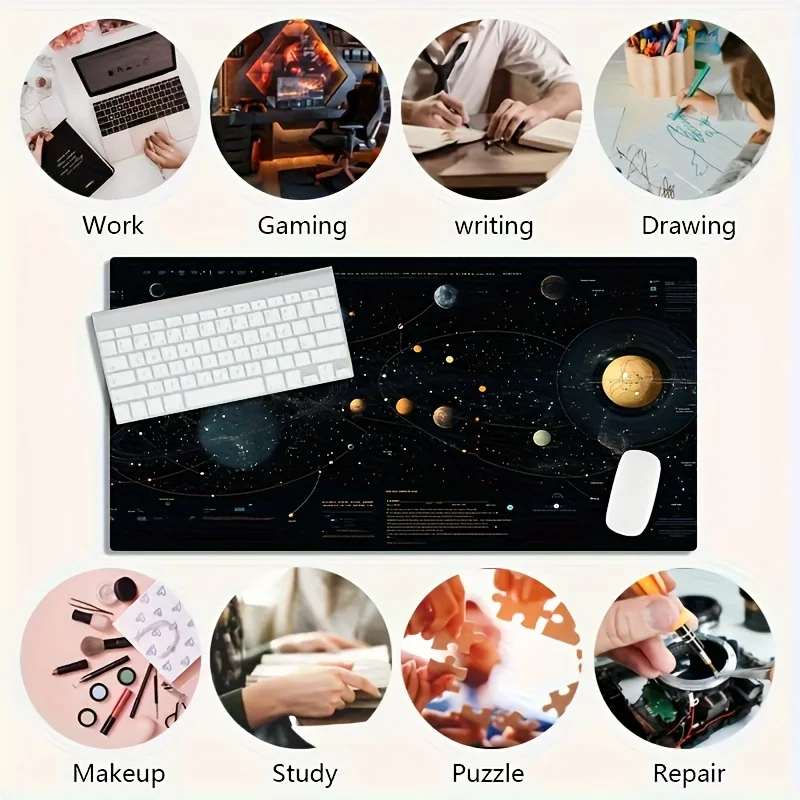 1pc Large Size Esports Gaming Mouse Pad, Black Golden Universe Planet Network Connection Pattern, Non-Slip