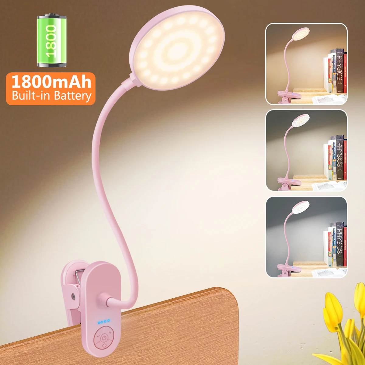 Portable LED Clip On Night Light for Babies Kids Adults Dimmable Rechargeable 3 Colors for Desk Crib Diapers Reading Feeding Bed
