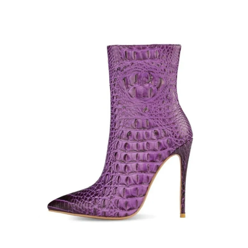 

Модные шоу, сексуальные короткие сапоги на высоком каблуке с крокодиловым узором, европейские и американские персонализированные женские сапоги для покупок, размеры 35-47