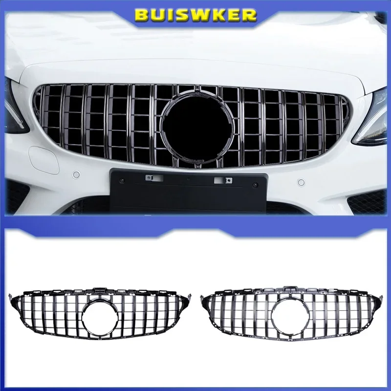 2015-2018 GT Grilles For Mercedez Bens C Class W205 Front Bumper Grille Sliver/Gloss Black Car Accessories