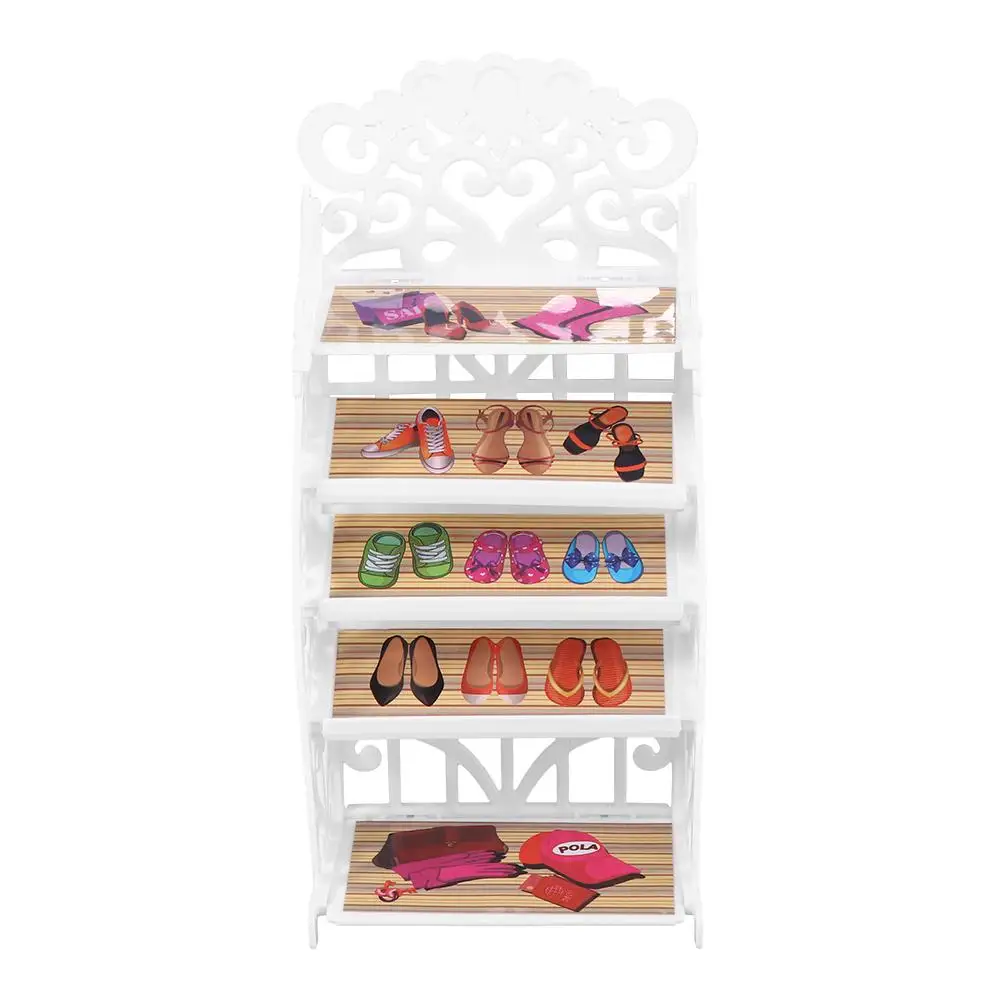 Ragazza giocattolo mobili in miniatura 1/6 plastica bianca casa delle bambole mobili scarpe Rack giocattolo bambola scarpe Rack bambola scarpe armadio