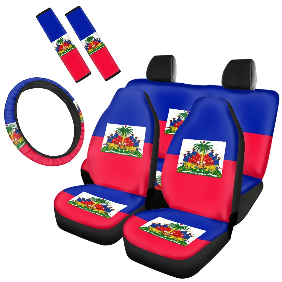 

Haiti Flag Print Car Seat Covers Patriotic Pride Vehicle Seat Protector for Auto Cars Sedan SUV Van Auto Interior Decor Full Set