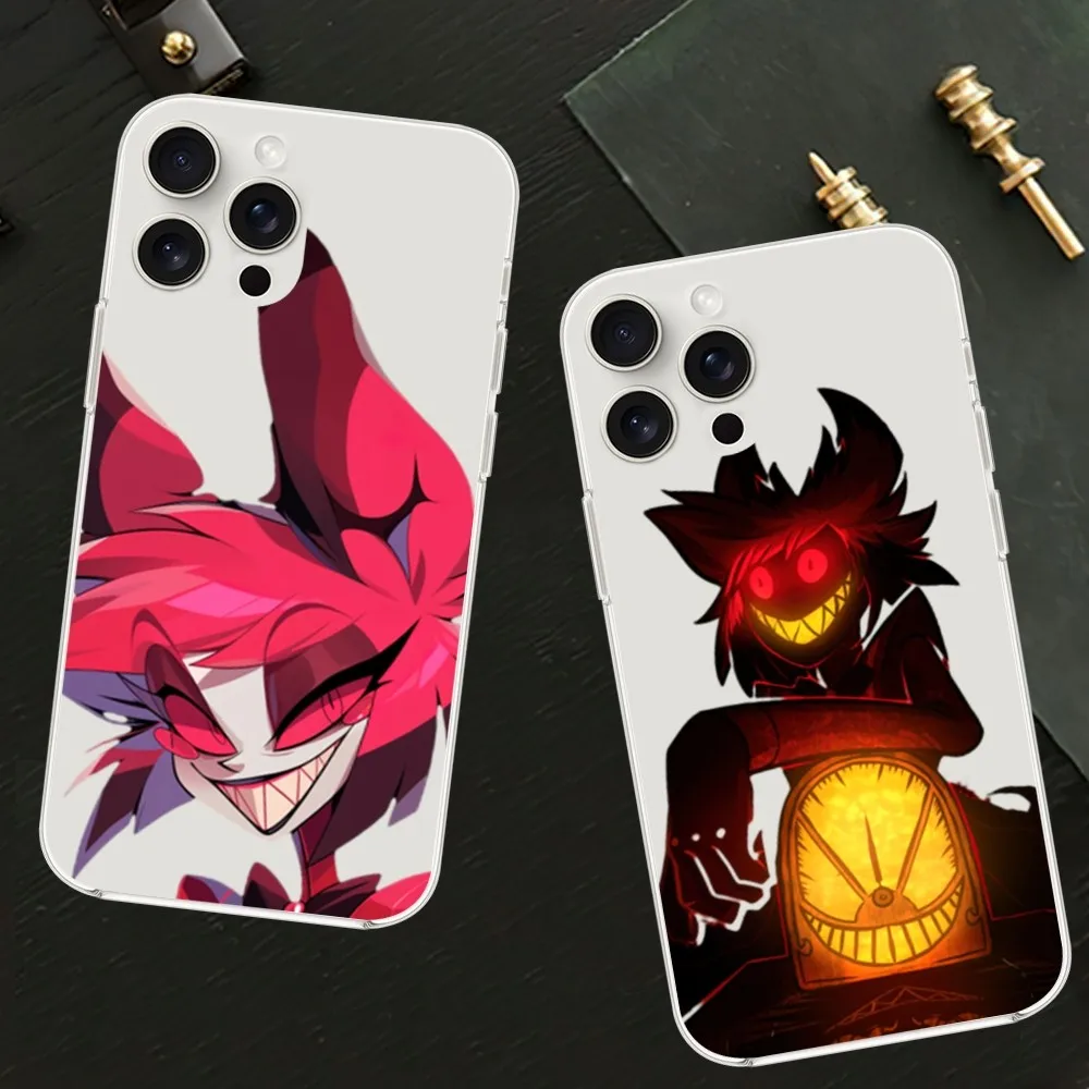 H-Hazbin Cartoon Hotels Phone Case For iPhone Mini 11 12 13 14 Pro 15 Pro XS Max X Plus SE xr Transparent Shell