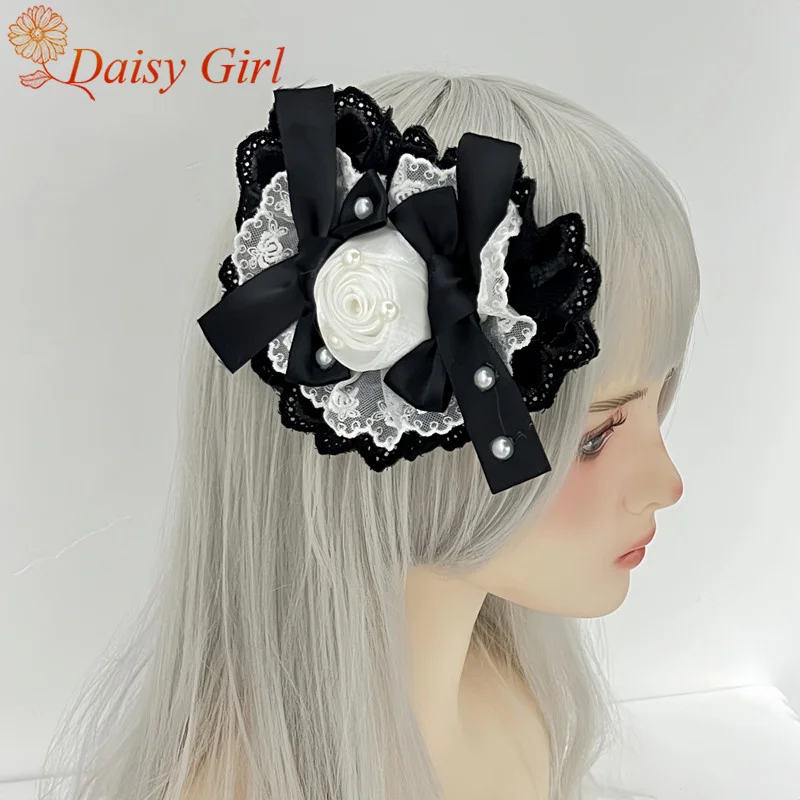 

2025 New Princess Lolita Love Pearl Top Hat Headdress Bow Lace Rose Sweet Hair Accessories