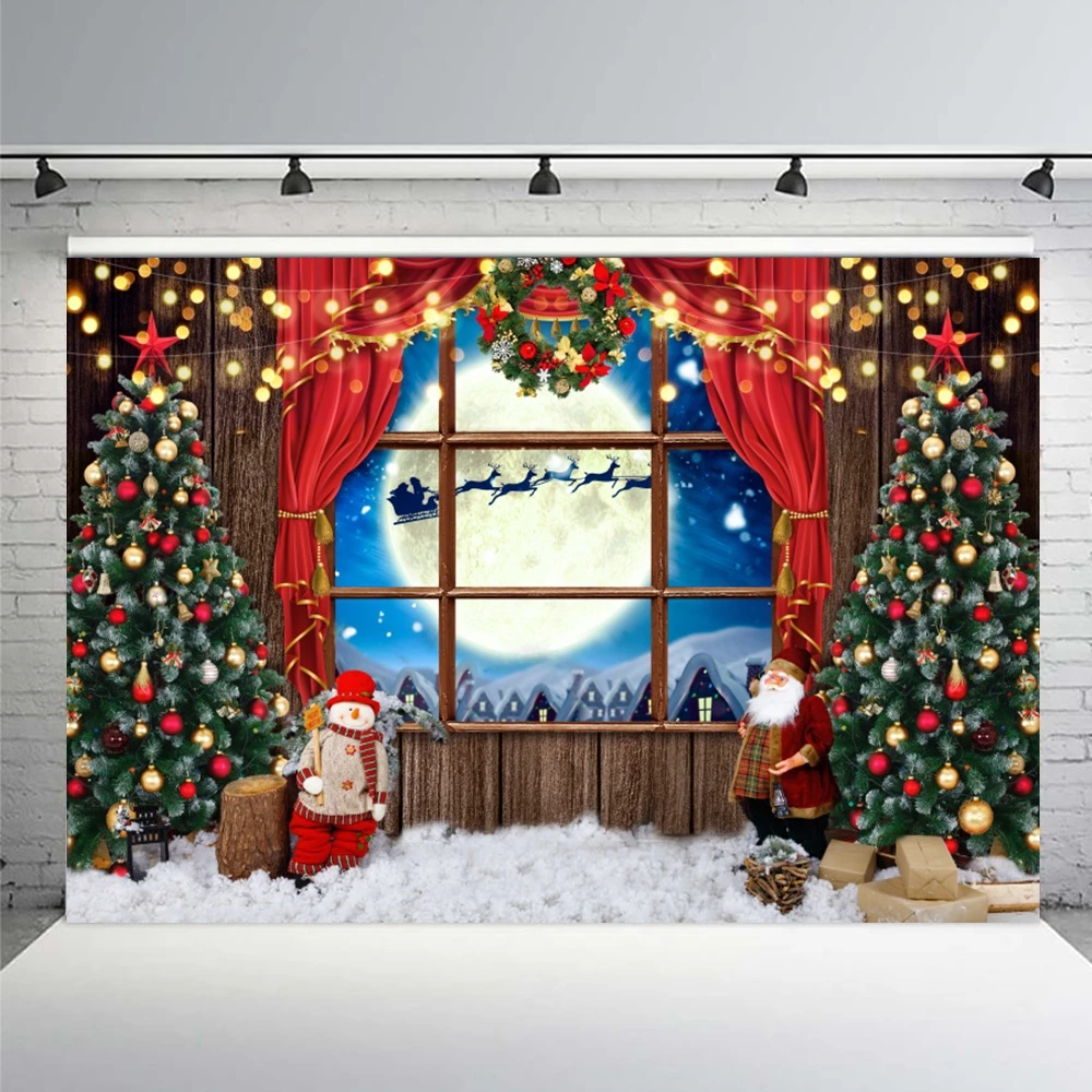 Winter Christmas Candy Store Backdrop Snow Window Tree Baby Portrait Photographic Party Decor Xmas Trees Living Room Background