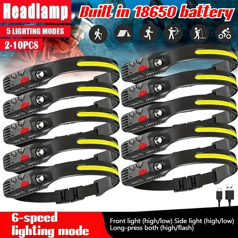 Multi Headlamp USB Charging LED Sensor Light XPE COB System Waterproof Construction 1-10 Pack Camping Fishing Outdoor Activities