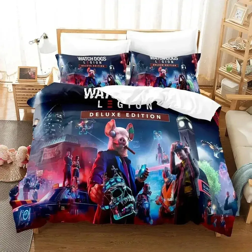 New  Watch Dogs Bedding Set Cartoon Anime three-piece set Adult Kid Bedroom Duvet cover Sets 3D Game Watch Dogs home textile