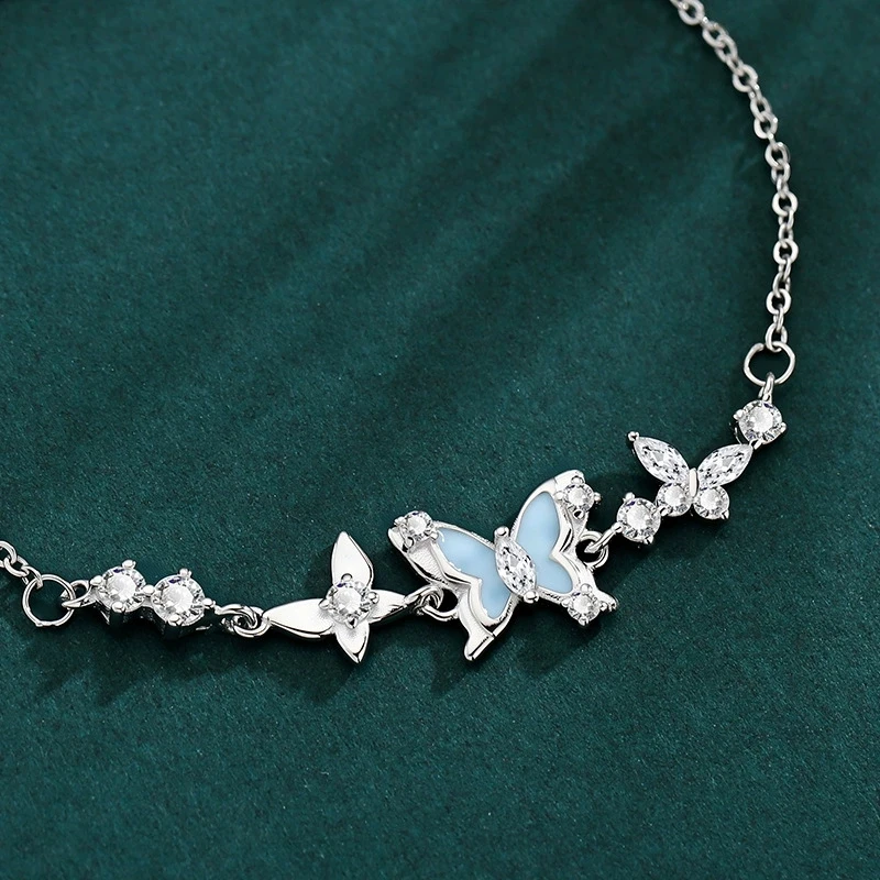 925 Silver Romantic Dreamy Night Light AAA CZ Butterfly Bracelet with Adjustable Size for Women's Birthday Gifts Daily Matching