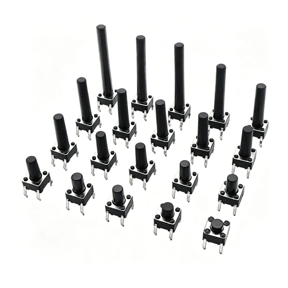 100 PCS 6*6*12-22mm 4 Pin Vertical Micro Tact Switch Key Tactile Push Button Induction Switch 6x6 Series for Keyboard And Gaming