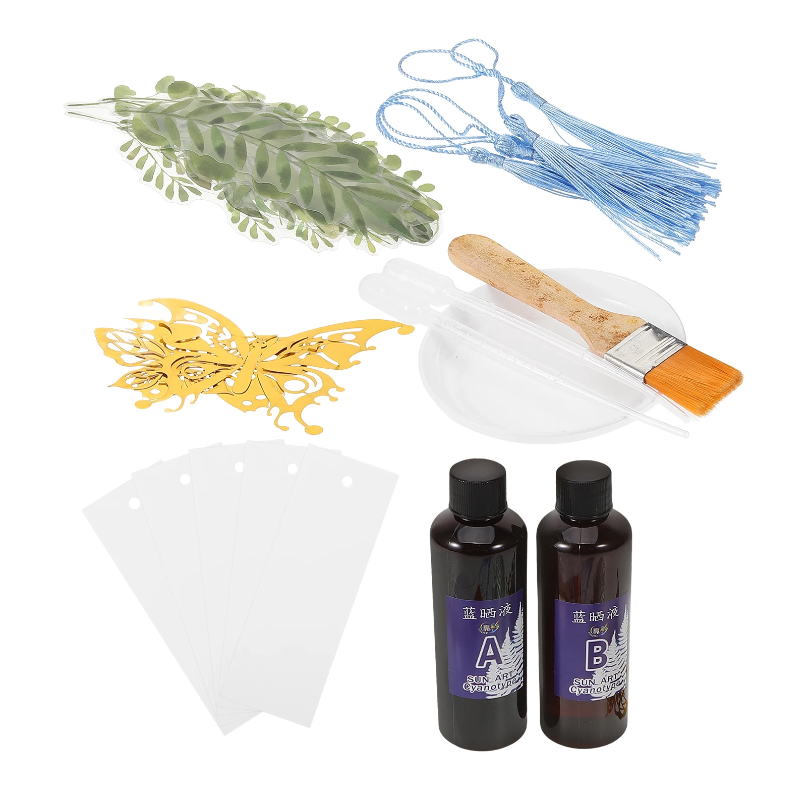 

1 set Cyanotype Kit Diy Tools Blue Printing Material Pack Liquid Pigments Crafts Accessories Watercolor Paper Included