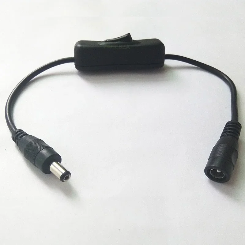 Interruptor de alimentación de CC, conector de alimentación de CC de 5,5X2,1mm, adaptador macho a hembra, DC5-24V negro