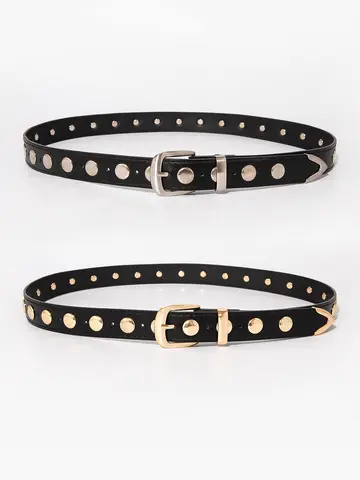 महिलाओं के लिए सोने और चांदी के पंक y2k गोल कीलक पिन बकसुआ बेल्ट जींस के लिए, दैनिक यात्रा के लिए उपयुक्त एक बहुमुखी सजावटी बेल्ट 12 best sales बेल्ट चांदी - №11