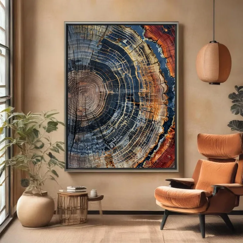 Retro Tree Rings Abstract Colorful Wood Grain Nature Aesthetic Poster Canvas Painting Wall Art Pictures Home Decor Gift