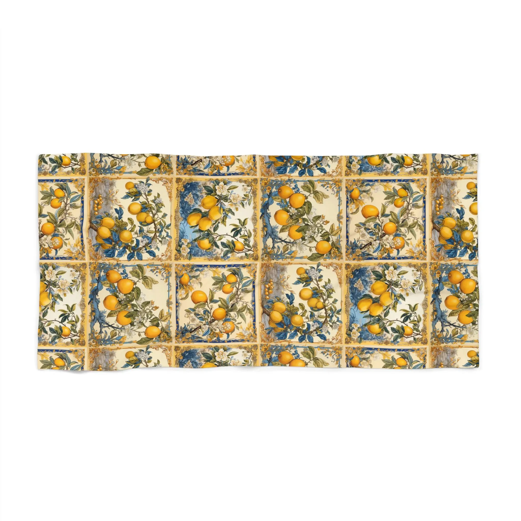 Luxurious European Style Beach Towel, Italian Lemons Pattern, Elegant for Beach, Pool & Sunbathing