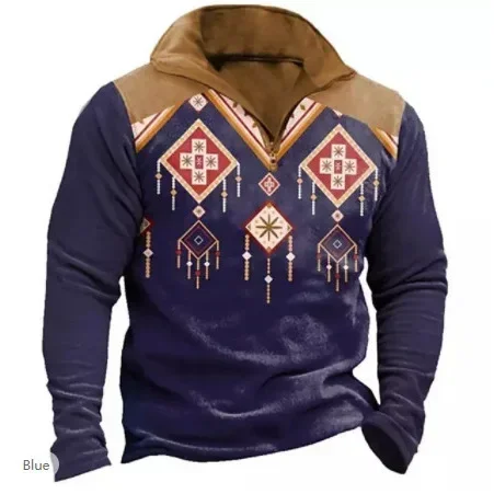 

LIBIELIY Summertime Men 3D Printing Long Sleeve Half Zipper Polo Shirt Europe And America Casual Streetwear Vintage Fashion Po