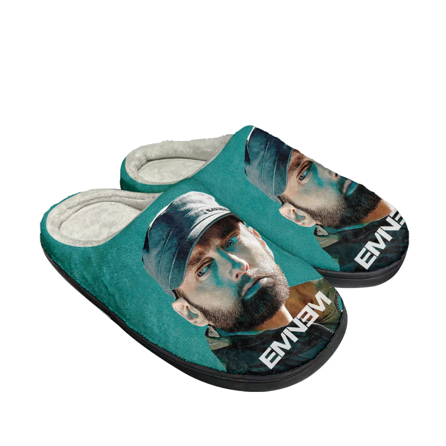 Eminem Hip Hop Rapper Música Popular Casa de Algodão Chinelos Personalizados Mens Womens Sandálias de Pelúcia Quarto Manter Quente Sapato Térmico Chinelo