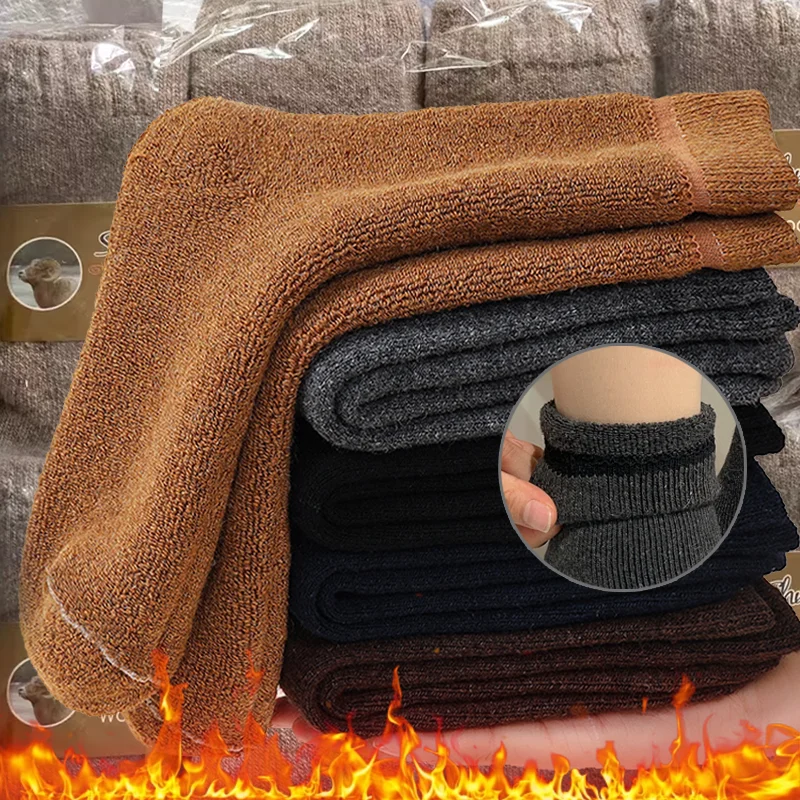 

Зимние шерстяные толстые теплые длинные носки унисекс, термоудерживающие, ретро шерстяные чулки до середины икры, теплые домашние носки-тапочки 2025