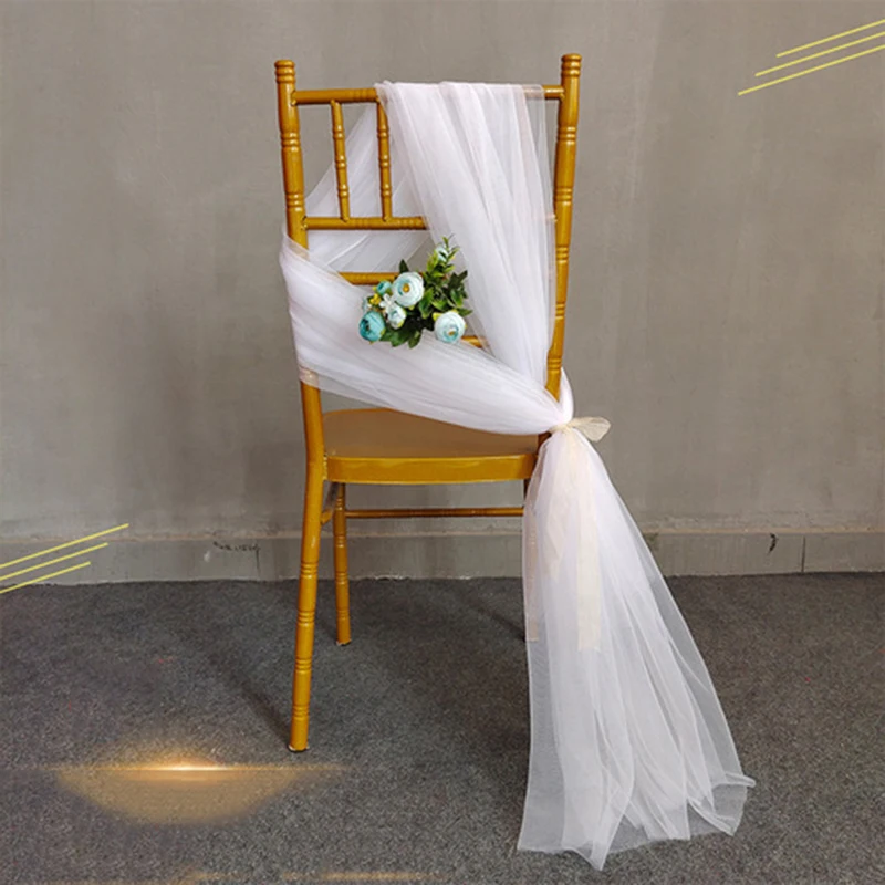 

5Pcs White Gauze Wedding Props Chair Back Gauze Outdoor Garden Wedding Decoration Background Party Event Chair Decorative Yarn