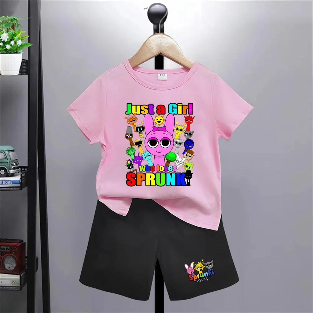 

Kids T-shirt Incredibox Sprunki Game Incredibox Boys black Girls red Tee Print Leisure Short Sleeve+Shorts Toddler 3-12 years