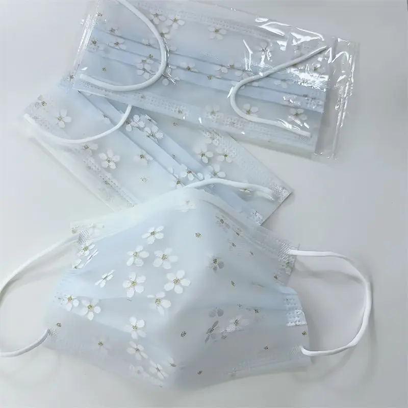 

20pcs Sakura Print Summer Mesh Mouth Mask Breathable Lightweight Comfortable Earloop Fashion Daily Use Floral Protection Mask