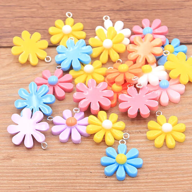 10PCS 20X25mm 7 Colorful Daisy Flower Flatback Resin Cabochons Scrapbook Craft DIY Embellishments Decor Headwear Accessories