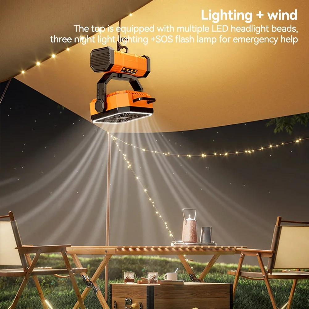 Camping Fan 10000Mah Rechargeable Camping Circulator with Light and Remote Control Cool Air Circulation Camping Ceiling Fan