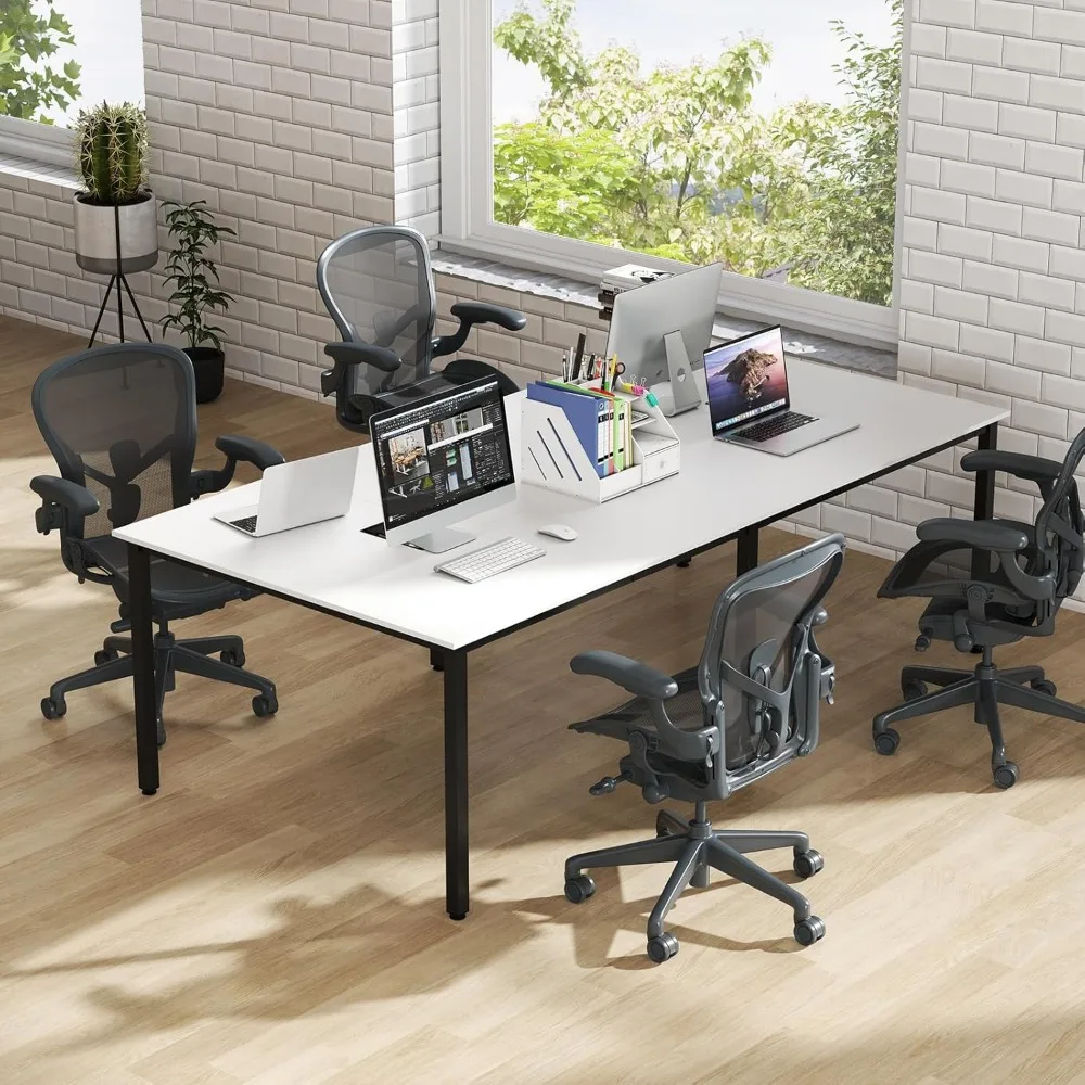 8 FT Conference Table, 95" x 48" Rectangle Office Computer Desk with Heavy-Duty Metal Frame, 2 Cable Grommets, Modern Seminar T