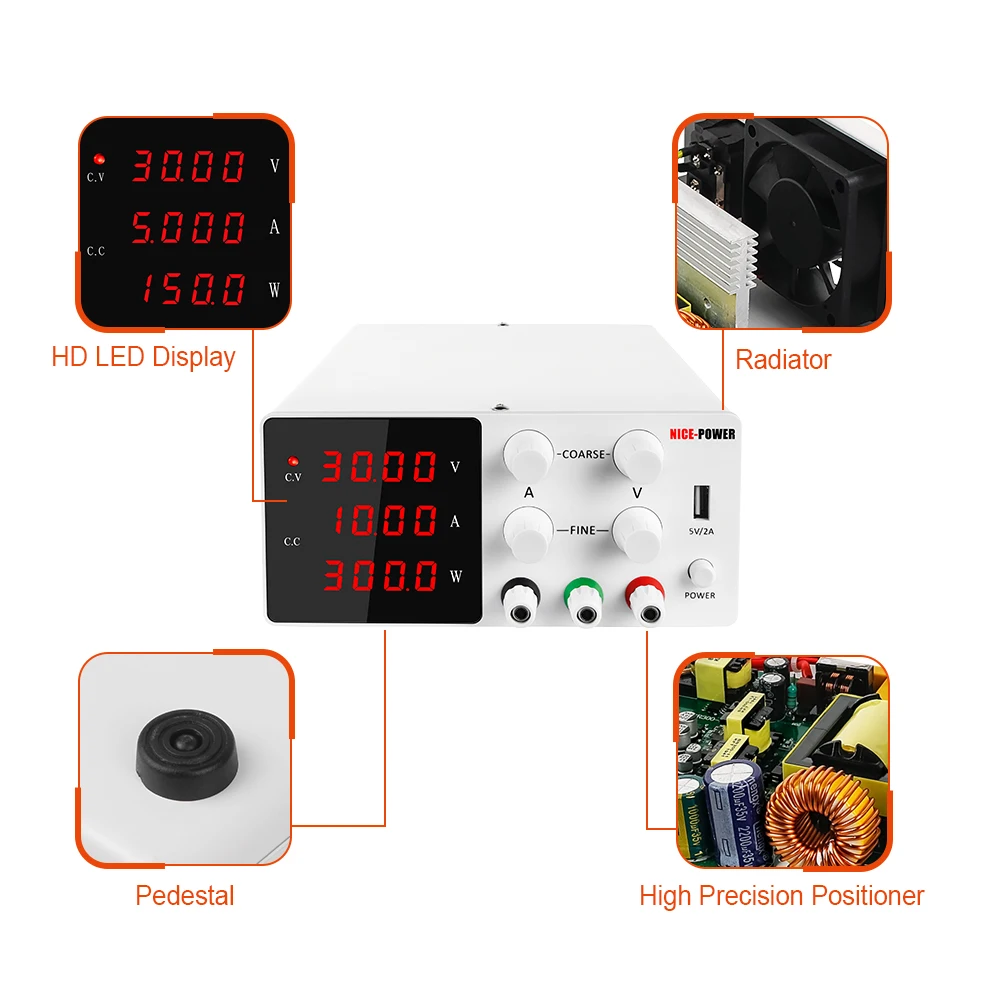 Imagem -04 - Laboratório dc Ajustável 120v 3a Usb Alimentação Benchtop Switch 30v10a Led 5v Fonte de Alimentação Digital Voltage Bench Source Fonte de Alimentação Conduzida 12v 24v 10a Fonte de Alimentação de Comutação 110v 30v 5a