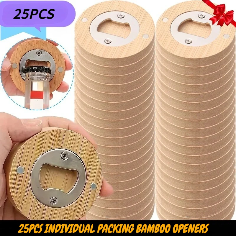 25pcs Individual Packing DIY Blank Bamboo Bottle Opener with Fridge Magnet  Perfect for Wedding Gifts DIY Engraving Printing
