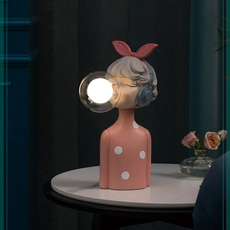 Cartoon Bubble Girl Nachtlicht Statue Skulptur Nordische Nachttischfiguren Heimdeko Atmosphärenlampe Kreatives Geschenk für Zimmer – Detail 5