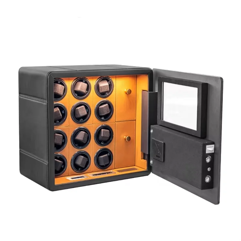 

Factory Automatic PU Leather Watch Winder With Fingerprint Safe Box For Storing Watches Securely