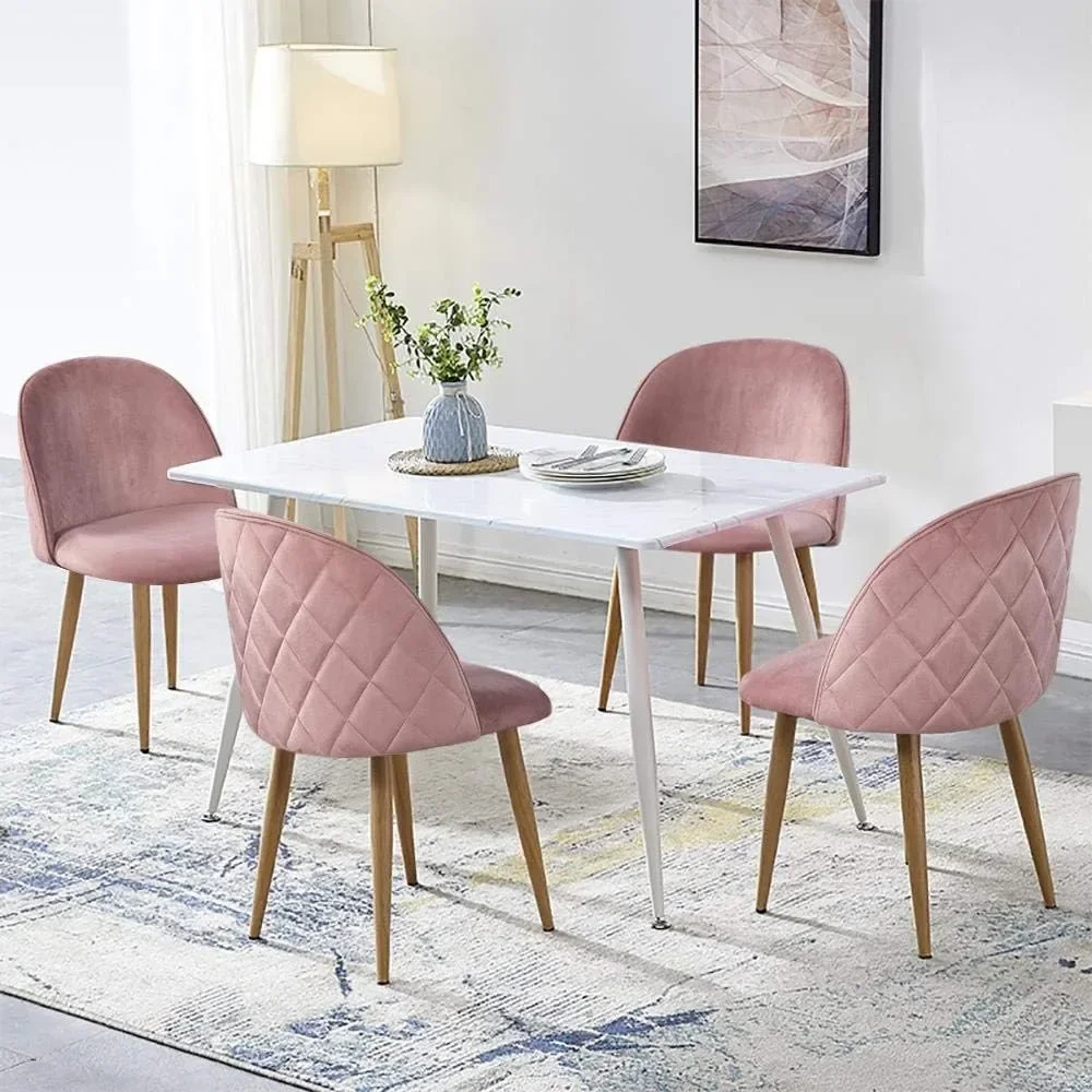 Dining Chairs Pink Upholstered Side Chairs Kitchen Chairs with Soft Velvet Seat Backrest