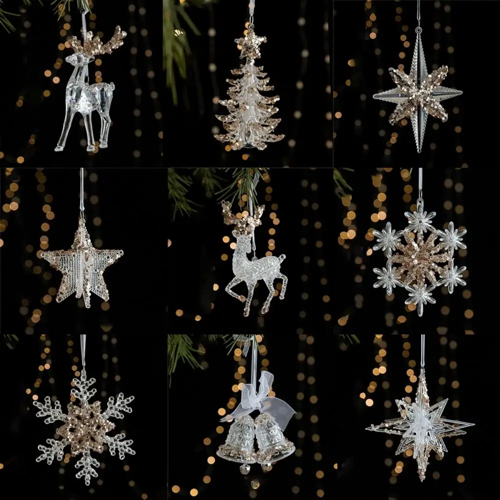 Acrylic Christmas Crystal Pendants Snowflake Wall Pendant Christmas Tree Ornaments Indoor Outdoor DIY Crystal Hanging