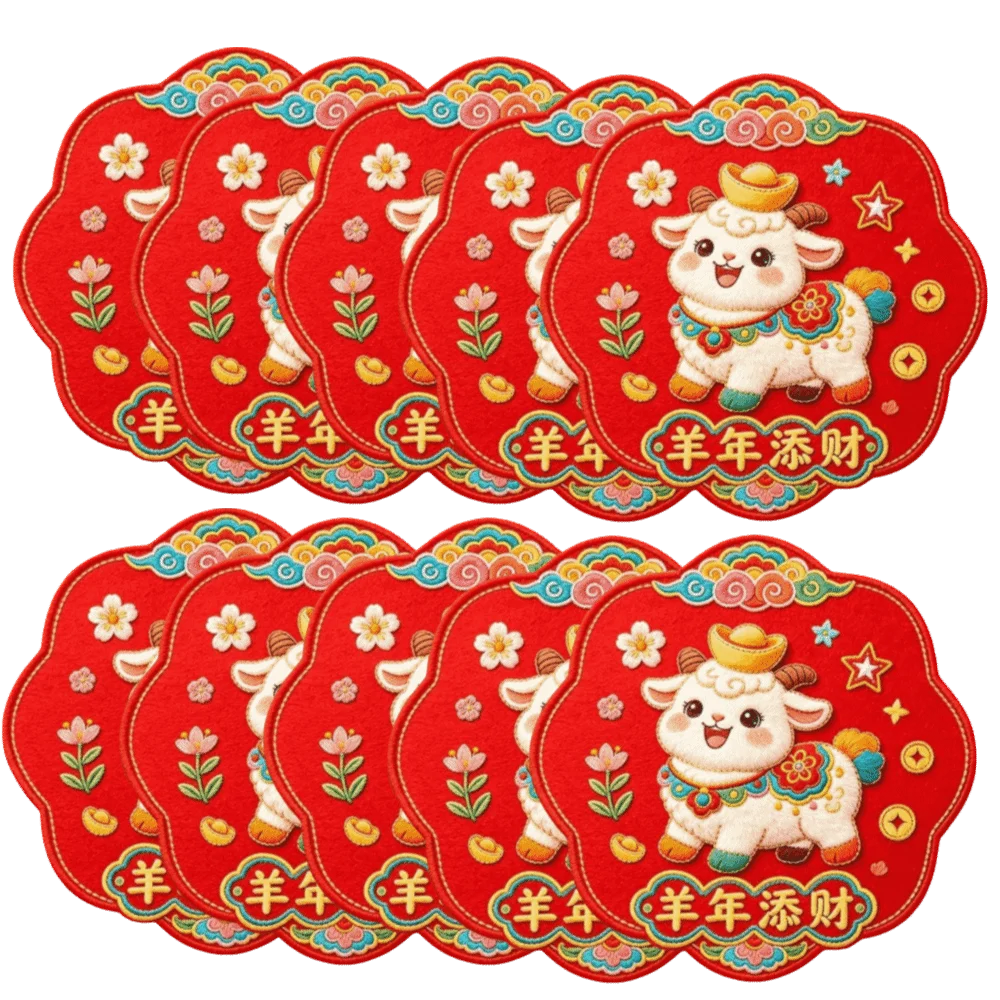10 pcs Imitation Embroidery Sheep Window Sticker Blessings Cartoon Cute New Year Stickers Set Wealthy Fortune Exquisite