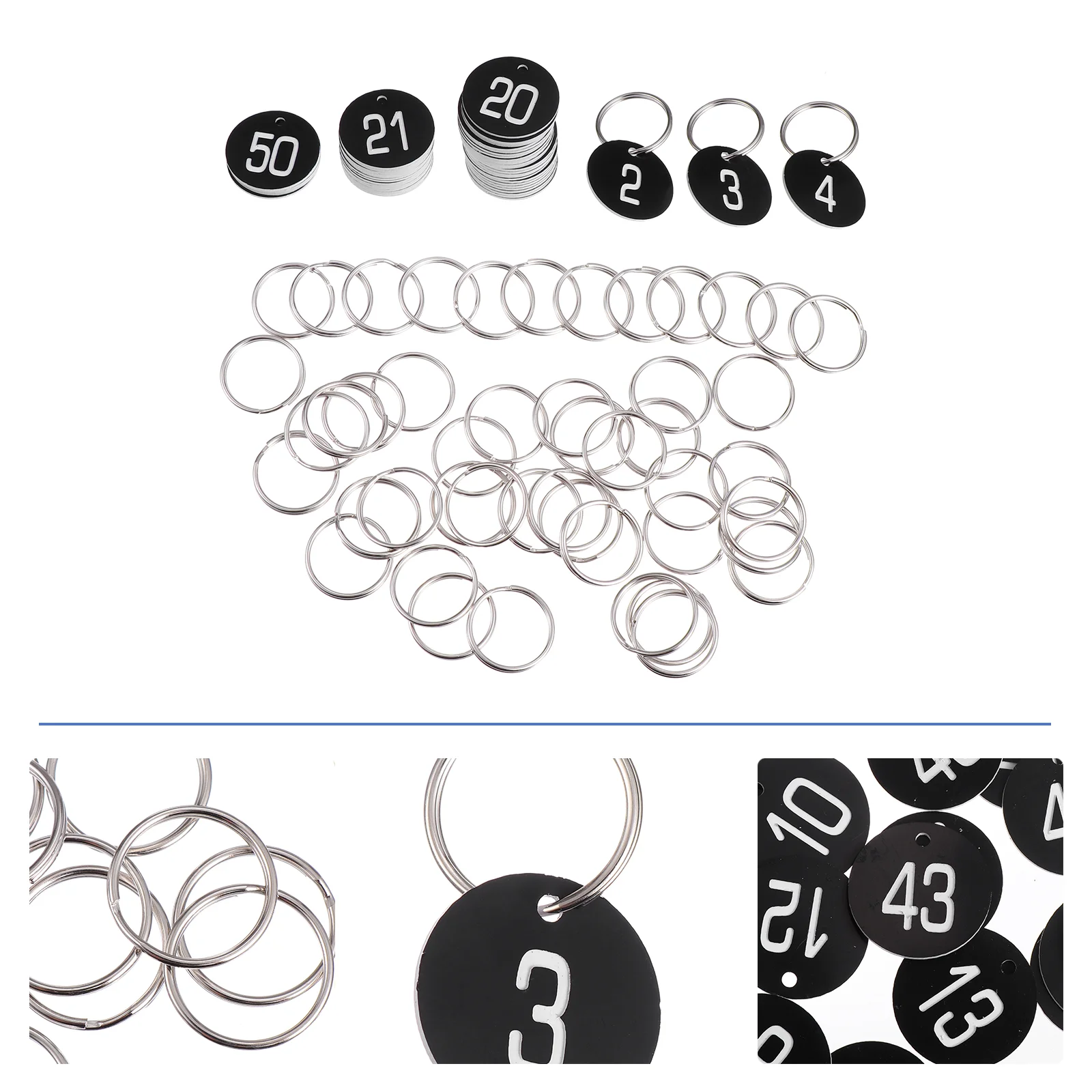 50 Pcs Number Plate Round Shape Tag Engraved Tags Key Numbered Ring Abs Plastic with