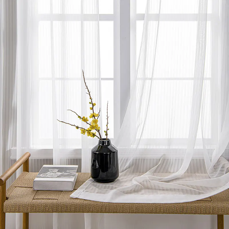 

Blinds Style Transparent White Tulle Curtains For Living Room Japan Striped Vertical Veil Sheer Voile Curtain Home Decor Custom