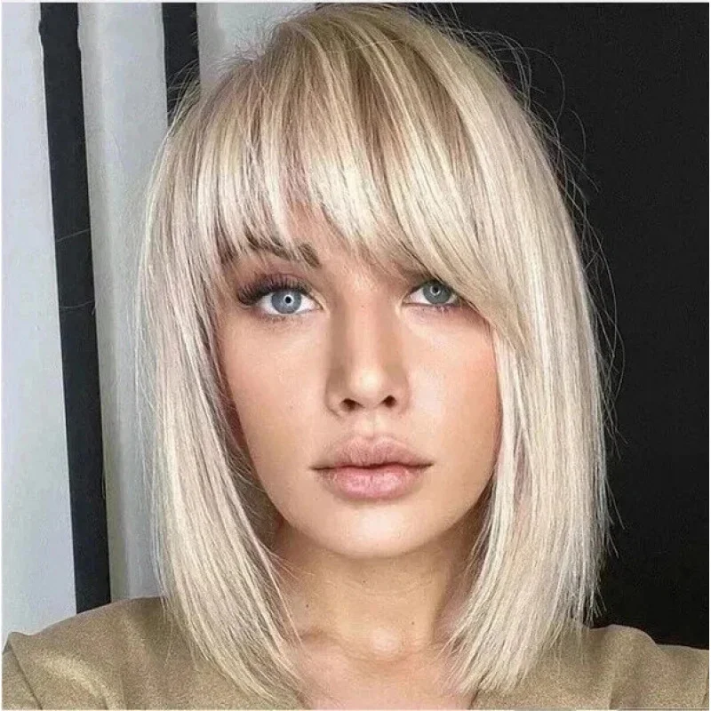 

100% Human Hair New Fashion Women's Long Natural Light Blond Straigh Wigs 14In