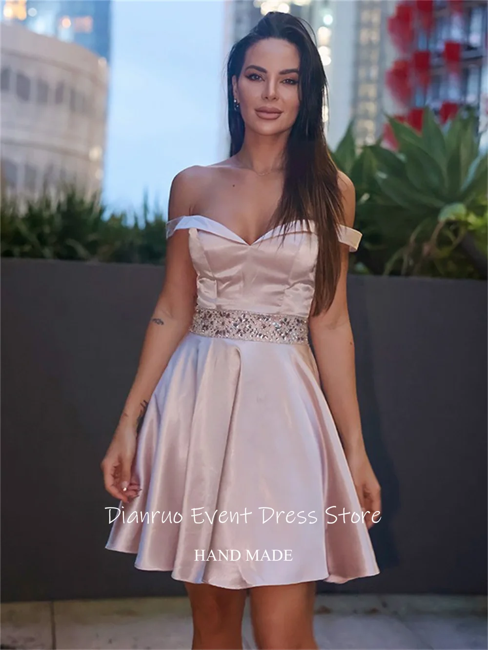 Dianruo uma linha de cristal vestidos de baile curto fora do ombro vestidos de festa moda querida abiti da cerimonia donna personalizado