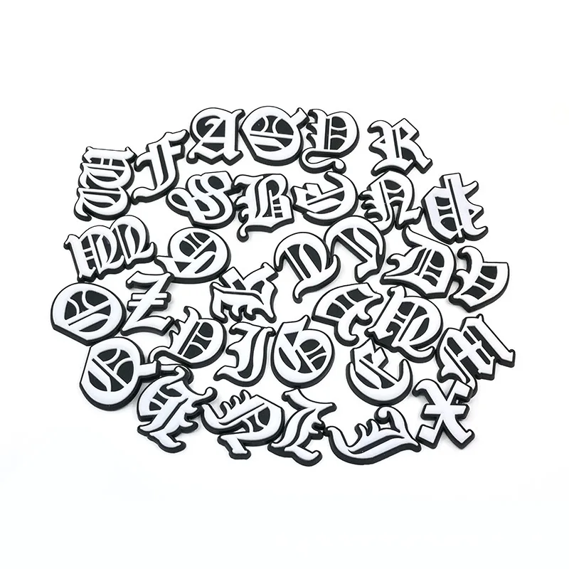 1PcsNew Style Charms Old English Alphabet PVC Hole Shoe Shoes Flower Silver Letter Shoes Charm Shoes Decorative Accessories