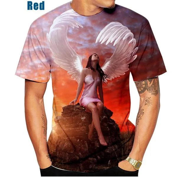 Hot Sale! Fashion T-shirt Men/Women Summer Outdoor Casual 3d Tshirt Print Angel Tops Tees T-Shirt