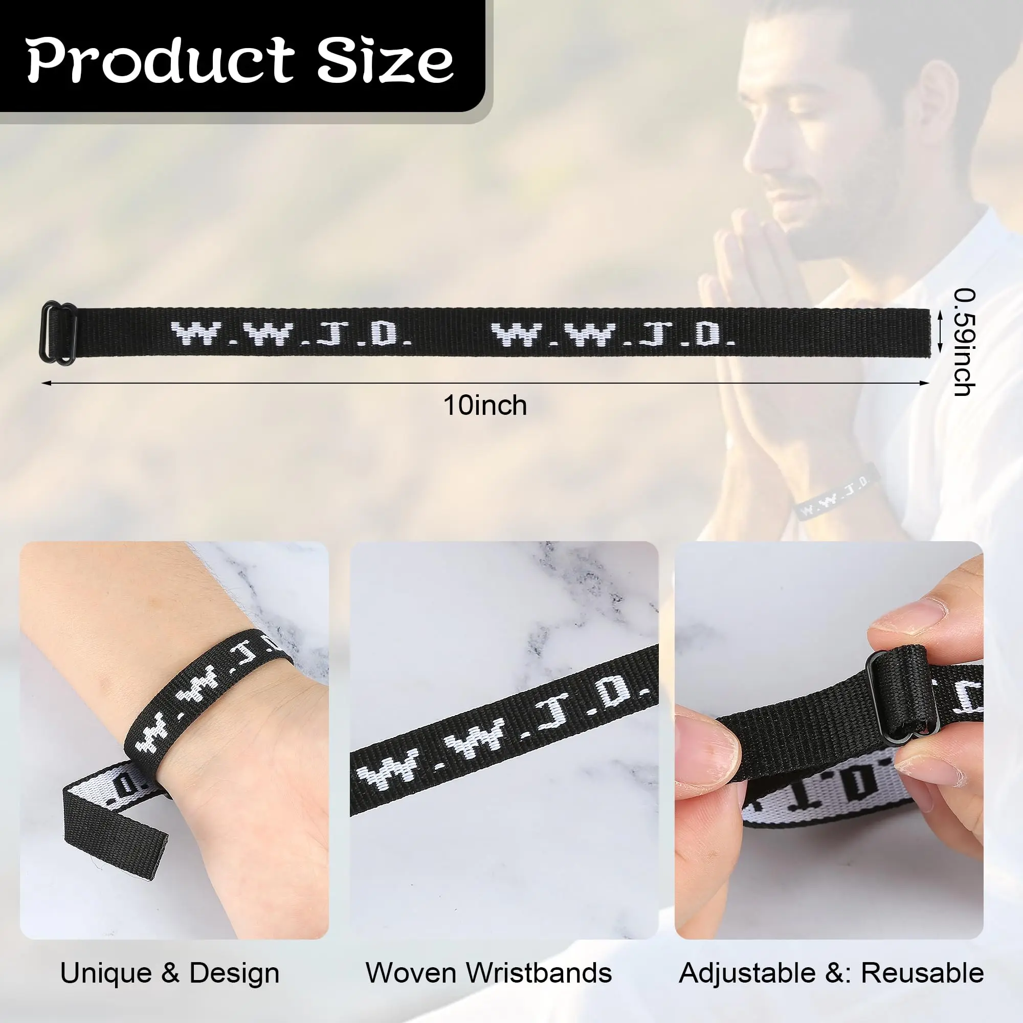 6pcs WWJD Bracelet Pack for Women Men, Christian Jesus Gifts Wristbands, Adjustable WWJD Bracelets Bulk What Would Jesus Do Brac